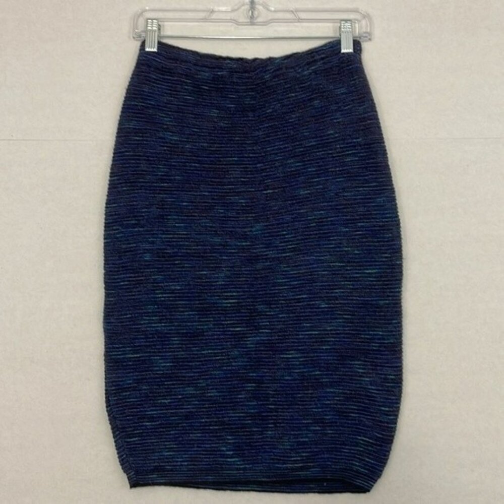 Armando Calo Tricot Knit Pencil Skirt, Wool Blend, Elastic Waist, Blue, 10